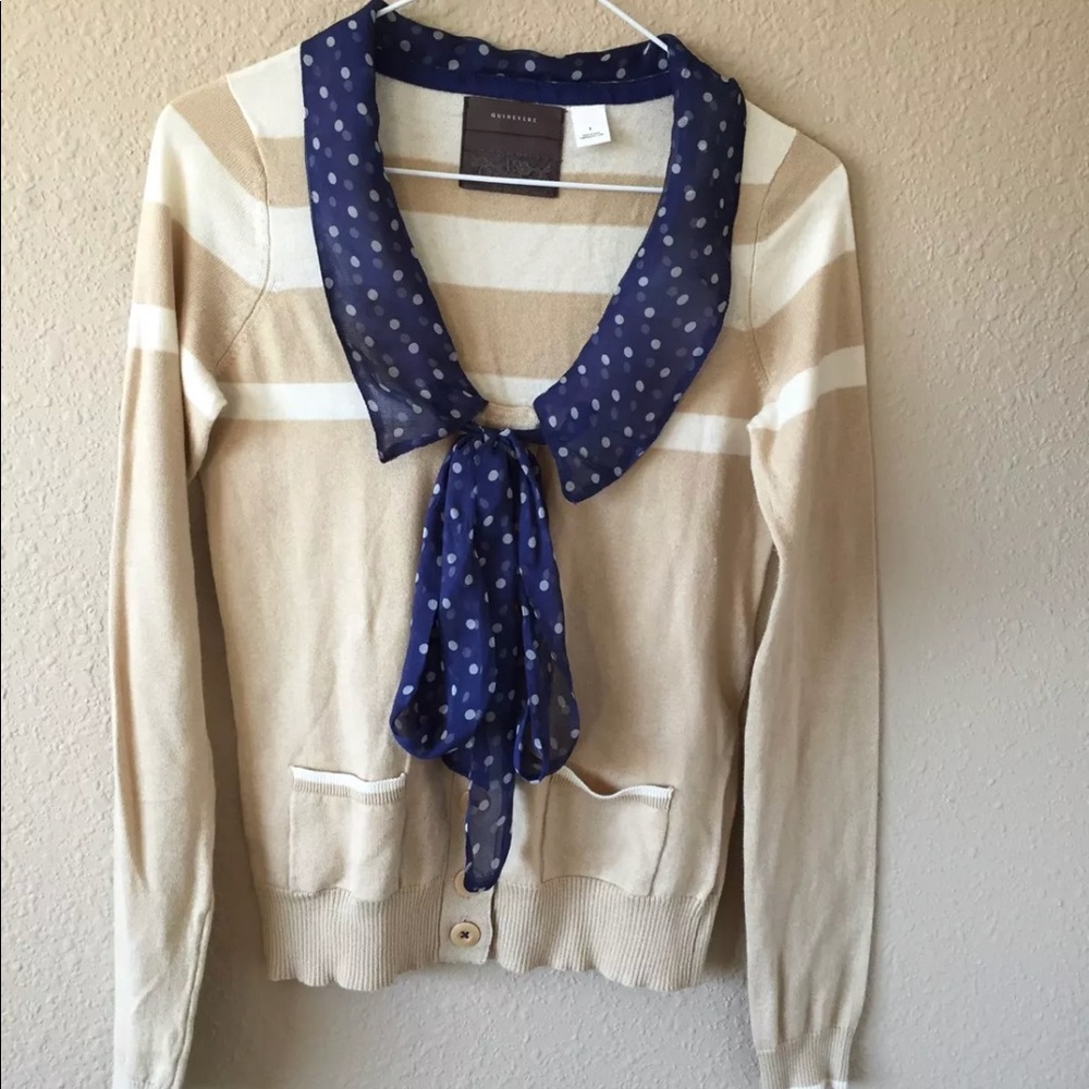 Anthropologie Guinevere silk bow cashmere cardigan